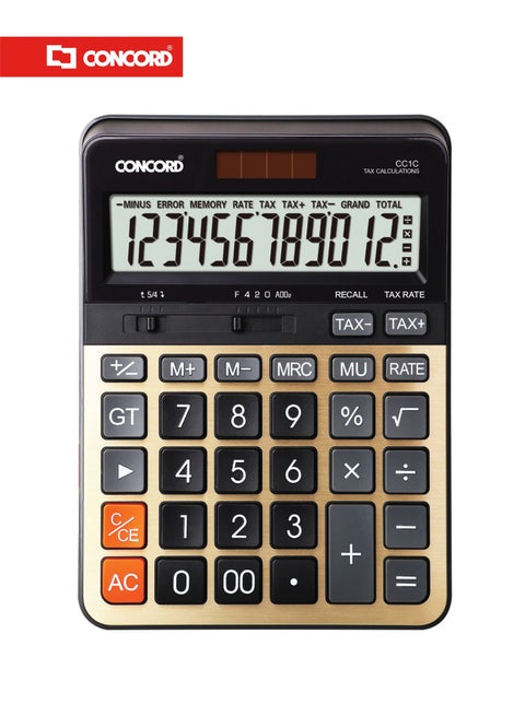 آلة حاسبة مكتبية CC1C إلكترونية 12 رقم مع وظائف الضريبة وضريبة القيمة المضافة وشاشة كبيرة