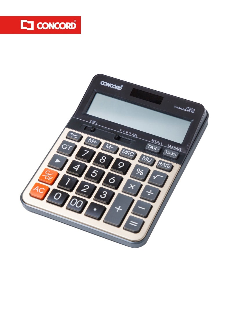 كونكورد آلة حاسبة مكتبية CC1C إلكترونية 12 رقم مع وظائف الضريبة وضريبة القيمة المضافة وشاشة كبيرة - Image 2