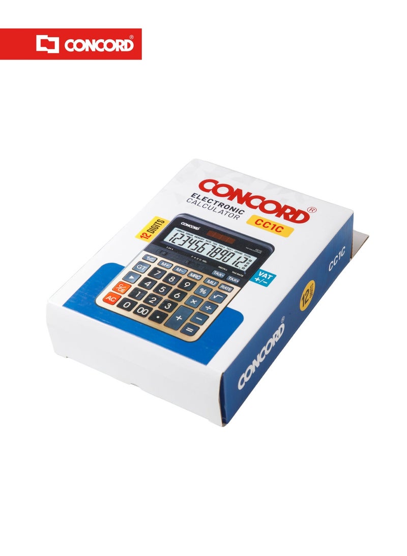 كونكورد آلة حاسبة مكتبية CC1C إلكترونية 12 رقم مع وظائف الضريبة وضريبة القيمة المضافة وشاشة كبيرة - Image 3