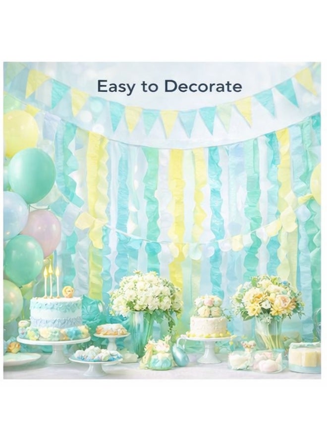 Mordely 3 Rolls Pastel Crepe Paper Streamers, Blue Mint Yellow Party Decorations, 72 ft x 1.8 in Each Roll, Soft Textured Crepe Paper Ribbon for Birthday, Baby Shower, Wedding, Backdrop Decor - Image 4