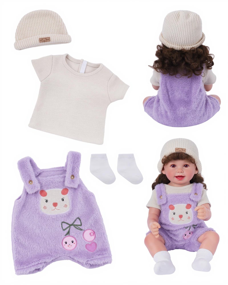 BABESIDE 4Piece Reborn Baby Doll Clothes for 1720 Inch Dolls Doll Outfit Accessories with Bear Pattern fit Baby Dolls Girl Pretend Play Accessories for Kids Boys GirlsPurple - Image 3