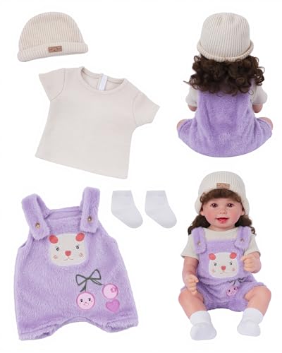 BABESIDE 4Piece Reborn Baby Doll Clothes for 1720 Inch Dolls Doll Outfit Accessories with Bear Pattern fit Baby Dolls Girl Pretend Play Accessories for Kids Boys GirlsPurple - Image 1
