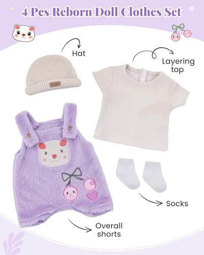 BABESIDE 4Piece Reborn Baby Doll Clothes for 1720 Inch Dolls Doll Outfit Accessories with Bear Pattern fit Baby Dolls Girl Pretend Play Accessories for Kids Boys GirlsPurple - Image 5