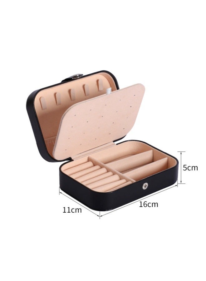 Jewelry Box Organizer for Women Girls, Small Travel PU Leather Jewelry Display Case Earring Necklace Bracelet Ring Organizer Holder Box, Black  - Image 2