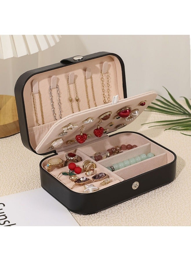 Jewelry Box Organizer for Women Girls, Small Travel PU Leather Jewelry Display Case Earring Necklace Bracelet Ring Organizer Holder Box, Black  - Image 1