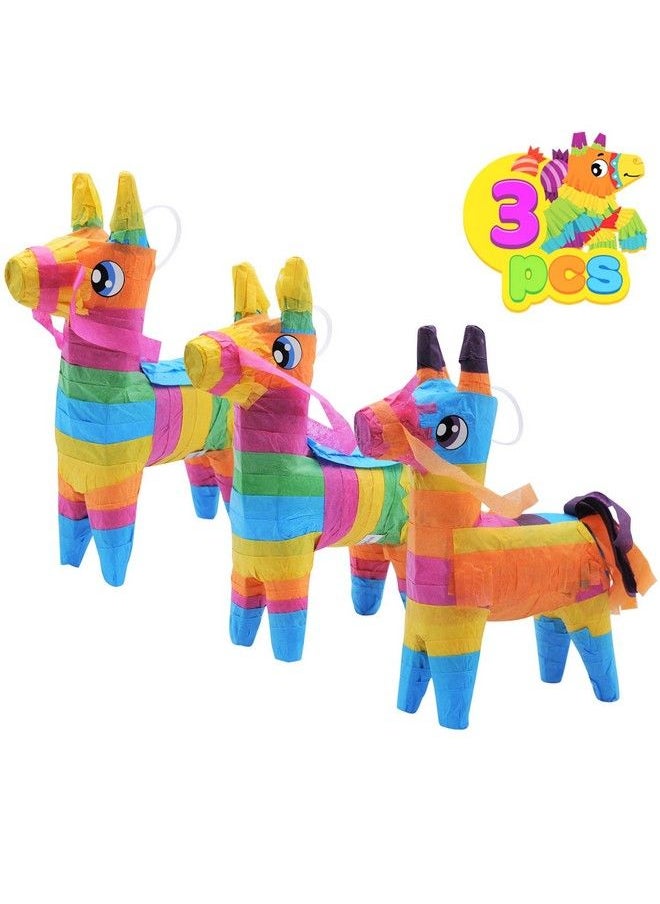 JOYIN 3 Pcs Mini Donkey Pinatas 7.5"X5.5" Cinco De Mayo Rainbow Color For Fun Fiesta Taco Party Supplies Luau Event Photo Props Mexican Theme Decoration Carnivals Festivals Taco Tuesday Event  - Image 1