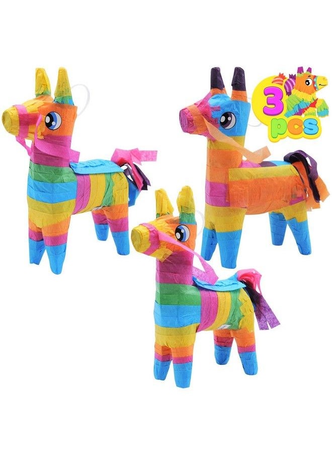JOYIN 3 Pcs Mini Donkey Pinatas 7.5"X5.5" Cinco De Mayo Rainbow Color For Fun Fiesta Taco Party Supplies Luau Event Photo Props Mexican Theme Decoration Carnivals Festivals Taco Tuesday Event  - Image 3