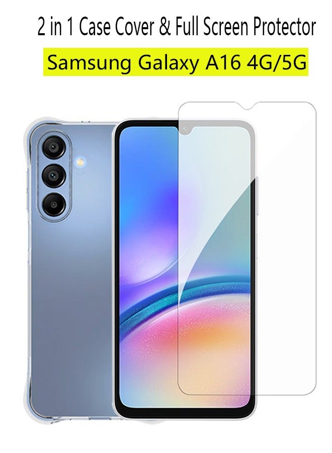 2 in 1 Samsung Galaxy A16 4G/5G Phone Case Cover  Screen Protector - Shockproof Clear Slim TPU Protective Phone Cover  Full Coverage Delicate Touch Tempered Glass Screen Protector for Samsung Galaxy - Image 1