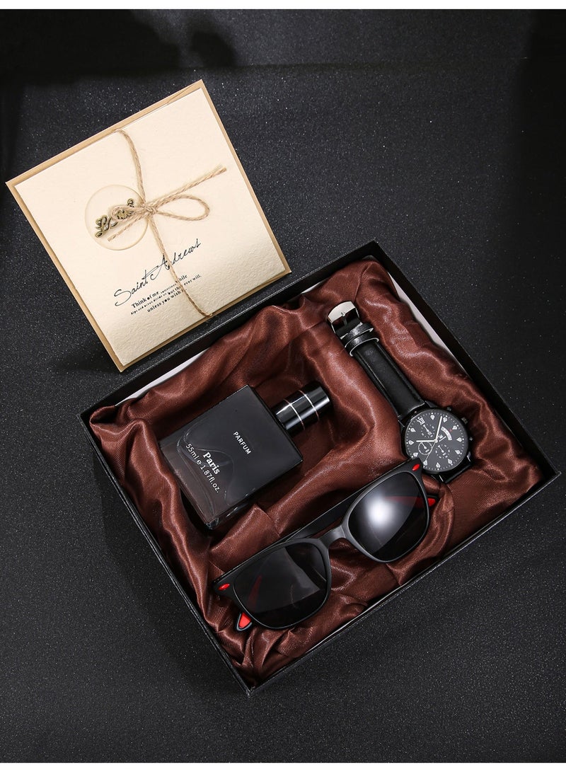 جنيفا رجل أسود الأعمال ووتش مجموعة ، مع النظارات والعطور ، تسليط الضوء على سحر الرجل ، وقدم له هدية عيد ميلاد مثالية - Image 1