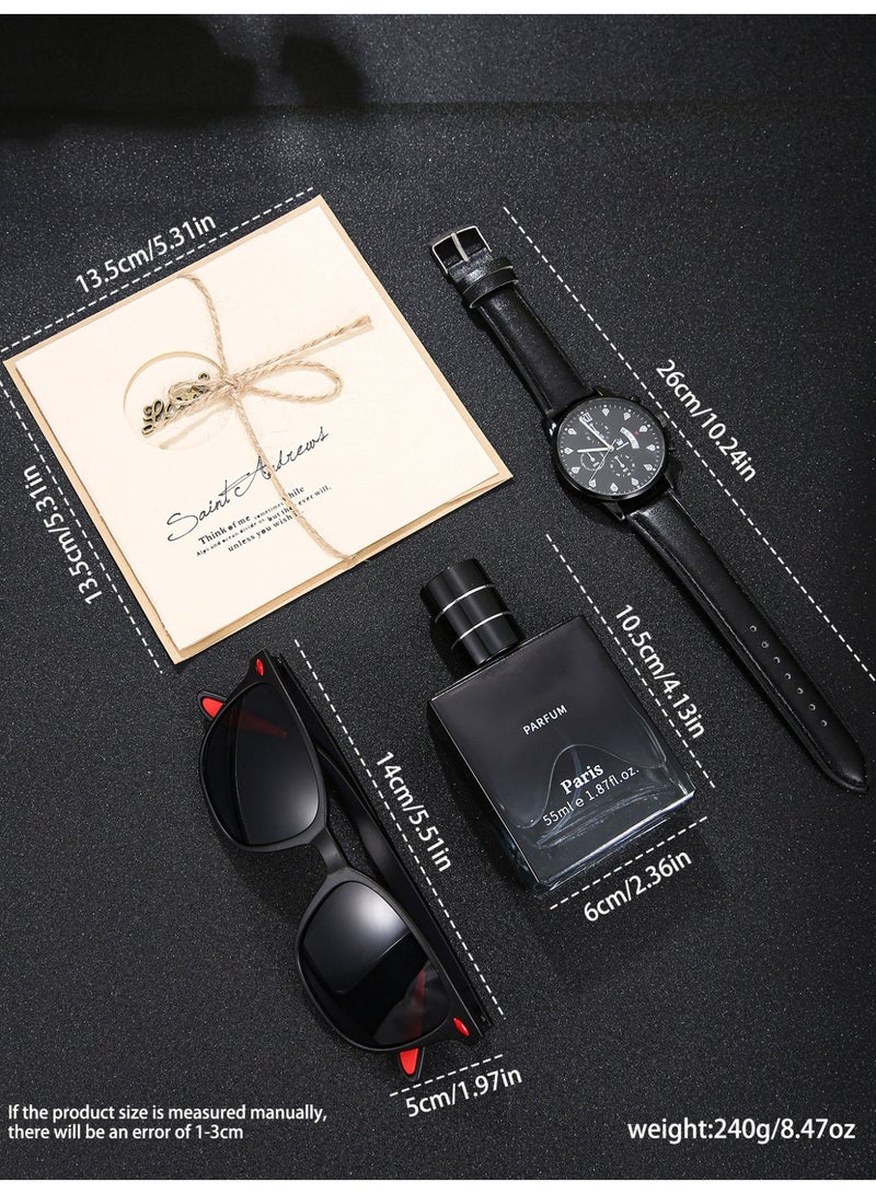 جنيفا رجل أسود الأعمال ووتش مجموعة ، مع النظارات والعطور ، تسليط الضوء على سحر الرجل ، وقدم له هدية عيد ميلاد مثالية - Image 3
