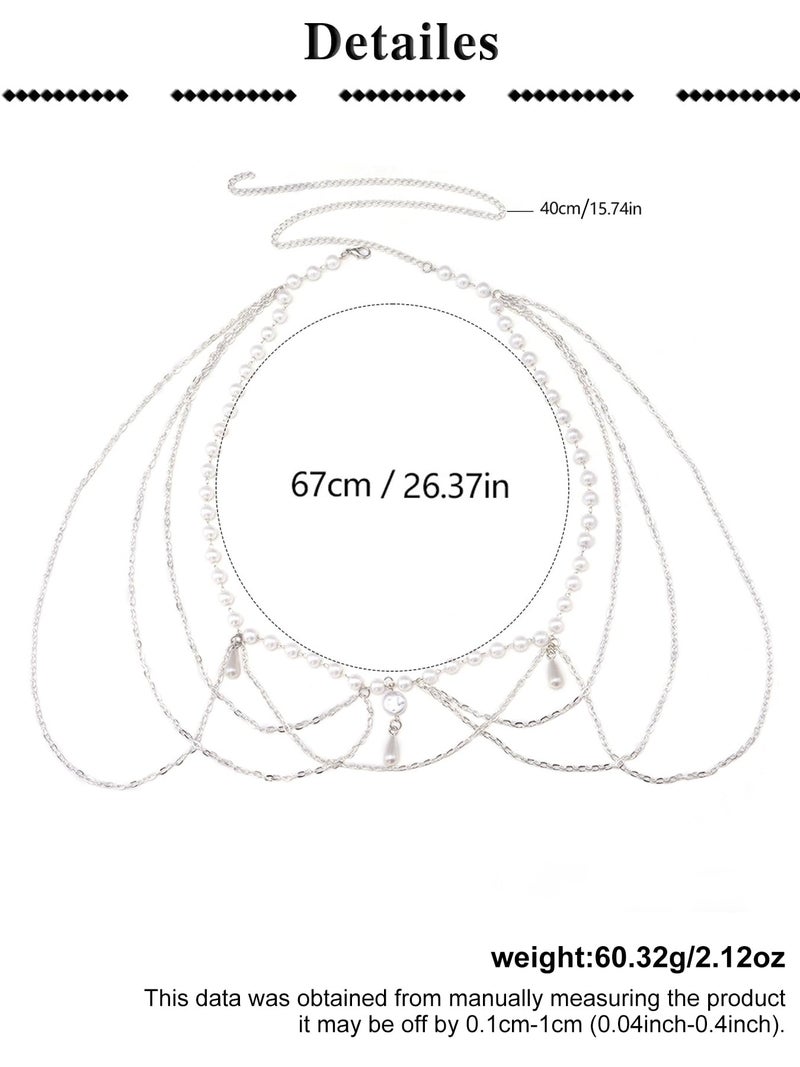 MODRSA Silver Belt Chain Belt for Women Fashion Plus Size Silver Pearl Waist Chains Metal Layered Belts Chains no Tarnish Trendy Belly Belts for Women Dress Pearl Waist Jewelry Dainty - Image 4