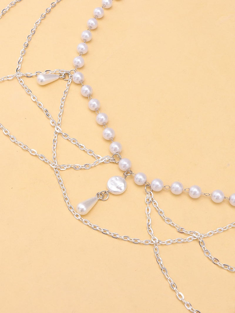 MODRSA Silver Belt Chain Belt for Women Fashion Plus Size Silver Pearl Waist Chains Metal Layered Belts Chains no Tarnish Trendy Belly Belts for Women Dress Pearl Waist Jewelry Dainty - Image 5