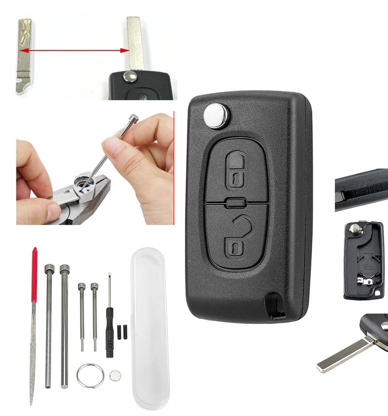 Vailikey حافظة مفتاح سيارة فاليكي 2 زر لسيارات سيتروين C3 بيكاسو C1 C2 ديسباتش، بيجو 207 307 308 3008 5008، حافظة مفتاح بيجو بارتنر مع أدوات إزالة الدبوس، مفتاح بيجو بارتنر CE0536 شفرة VA2 - Image 1