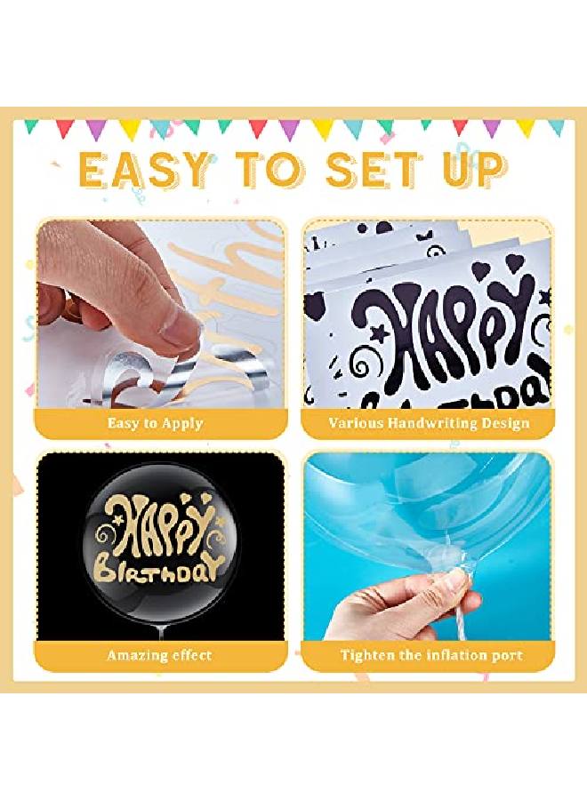 Outus 42 Pieces Birthday Bobo Balloon Decorations Include 30 Pieces 18 Inch Bubble Transparent Balloons And 12 Pieces Happy Birthday Bobo Balloon Stickers For Birthday Party Indoor And Outdoor Supplies  - Image 3