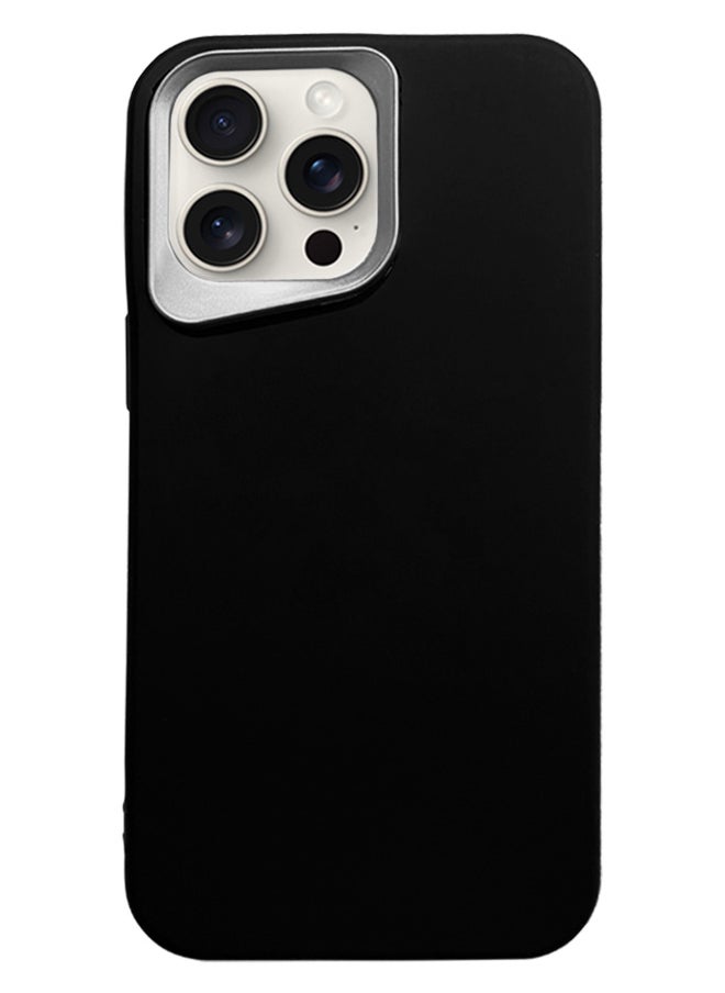 ماركة غير محددة - جراب سيليكون للهاتف المحمول لهاتف iPhone 15 Pro Max، غطاء خلفي فاخر ناعم من السيليكون مع إطار كاميرا معدني لحماية الكاميرا من الصدمات والخدوش لهاتف أيفون 15 برو ماكس - أسود - Image 1