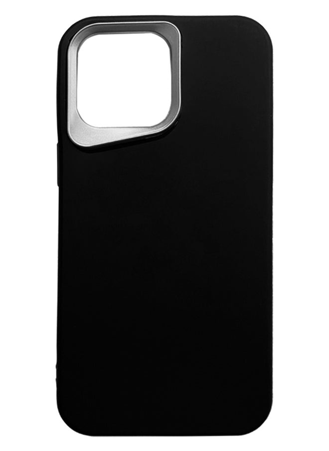 ماركة غير محددة - جراب سيليكون للهاتف المحمول لهاتف iPhone 15 Pro Max، غطاء خلفي فاخر ناعم من السيليكون مع إطار كاميرا معدني لحماية الكاميرا من الصدمات والخدوش لهاتف أيفون 15 برو ماكس - أسود - Image 1