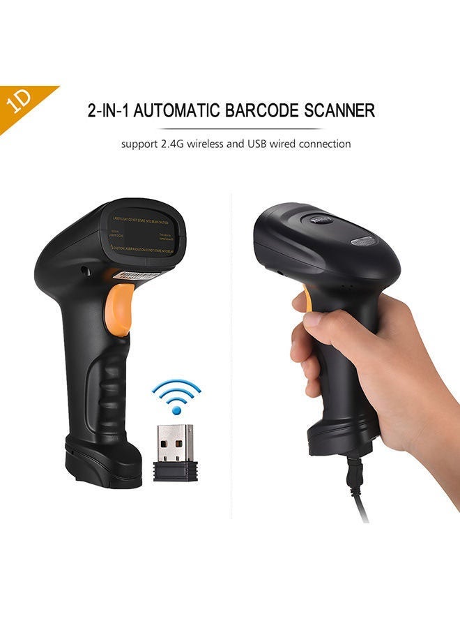 2-In-1 2.4G 1D Handheld Barcode Scanner Black/Orange - Image 3