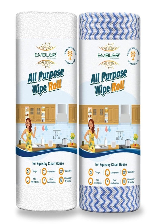 Embuer All Purpose Kitchen Roll, Kitchen Towel Wipe Roll, Non-Woven, Fast Absorbant, Quick Dry, Washable & Reusable Kitchen Wipes Roll for Cleaning | Kitchen - 2 Roll x 80 Multipurpose wipes - Combo - Image 1