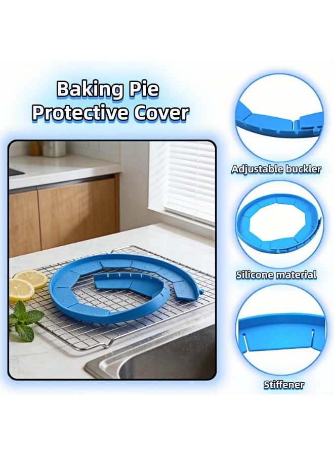 Adjustable Silicone Pie Crust Shield, 8.7-11.4 inch Reusable Baking Guard for Pies, Tarts, Quiche, Blue - Image 5