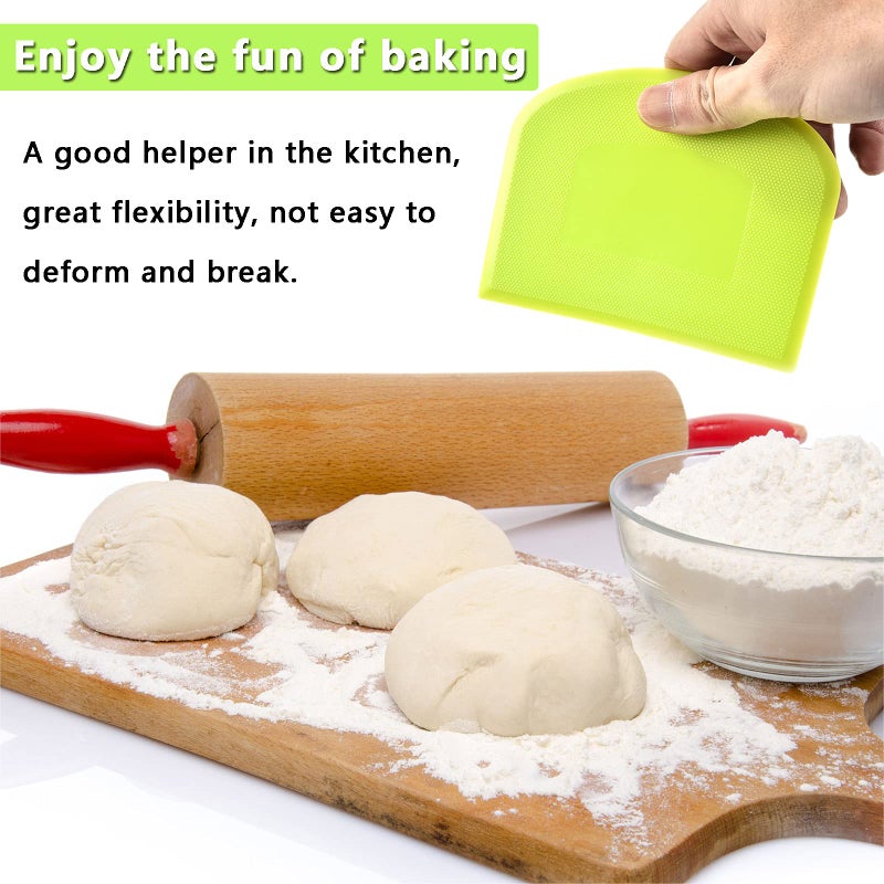 WAFJAMF WAFJAMF 2 PCS Plastic Dough Scraper Bowl Scraper  Food-Grade Bench Scraper  Flexible Dough Cutter  Multipurpose Food Scrappers for Bread  Cake  Cream  Fondant(White+Green)  - Image 2
