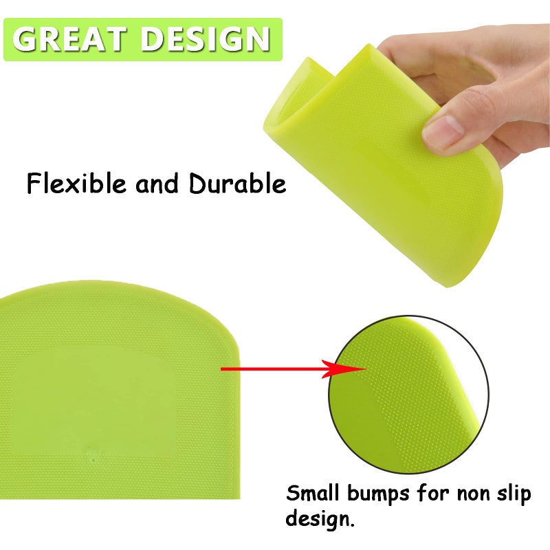 WAFJAMF WAFJAMF 2 PCS Plastic Dough Scraper Bowl Scraper  Food-Grade Bench Scraper  Flexible Dough Cutter  Multipurpose Food Scrappers for Bread  Cake  Cream  Fondant(White+Green)  - Image 3