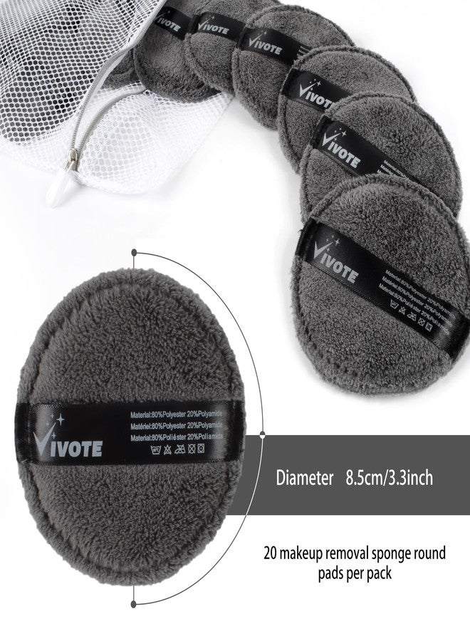 VIVOTE Microfibre Washable Cotton Pads Pack of 20 Reusable Make-Up Pads Made of Microfibre, Soft Sustainable Makeup Remover Pads for Facial Cleansing and Skin Care, with Laundry Bag (Grey) - Image 2