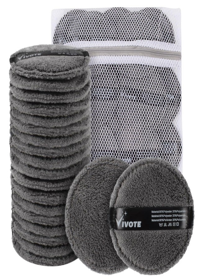 VIVOTE Microfibre Washable Cotton Pads Pack of 20 Reusable Make-Up Pads Made of Microfibre, Soft Sustainable Makeup Remover Pads for Facial Cleansing and Skin Care, with Laundry Bag (Grey) - Image 1