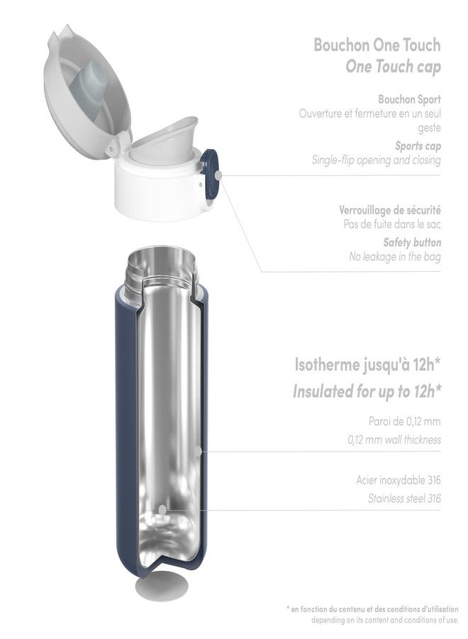 MONBENTO - Insulated Bottle MB Pop Infinity - 12 Oz - Leakproof - Hot/Cold Up to 12 Hours - Small Water Bottle for Kids School/Park or for Adult To Slip into Handbag - BPA Free Food Grade Safe - Blue - Image 2