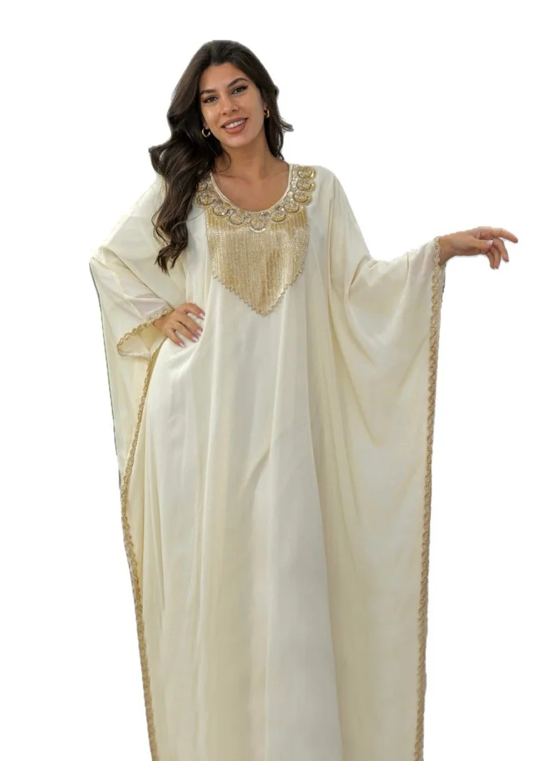 AL BENT AL SHARQIEH long sleeve jalabiya dress with embroidery neck