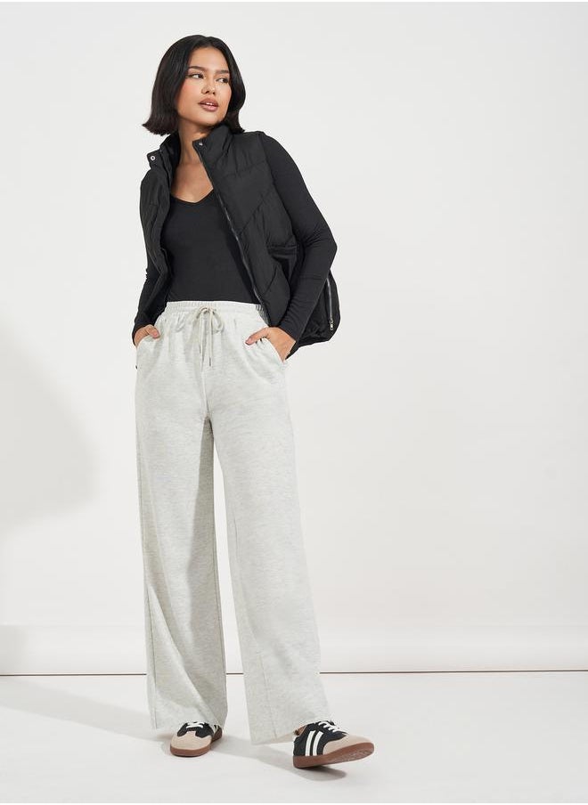 Styli Solid Wide Leg Joggers with Drawstring Waistband  - Image 1
