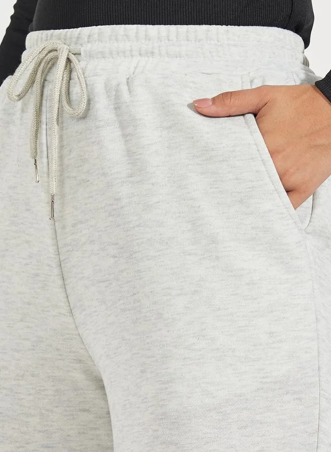 Styli Solid Wide Leg Joggers with Drawstring Waistband