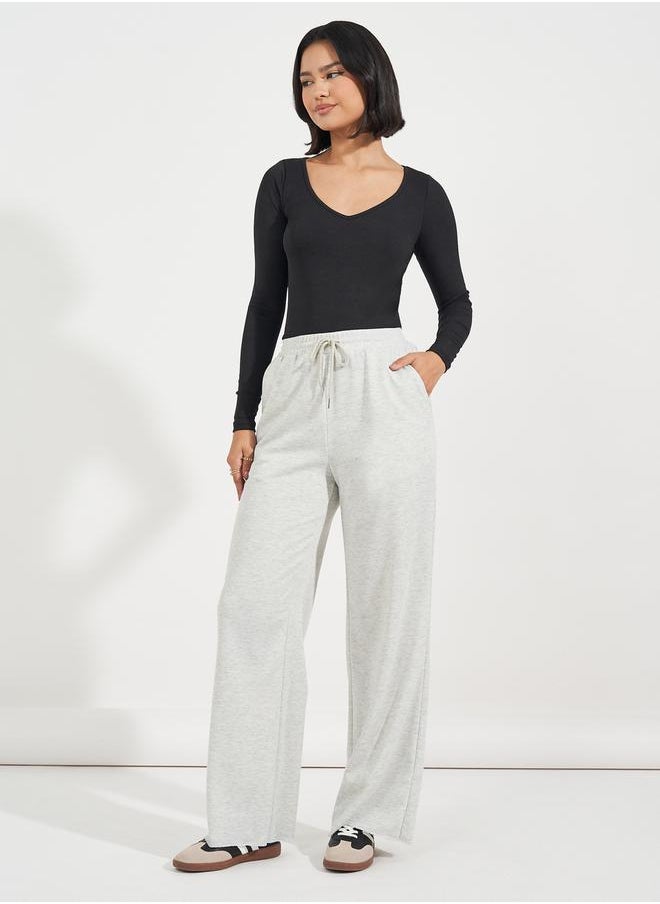 Styli Solid Wide Leg Joggers with Drawstring Waistband  - Image 2