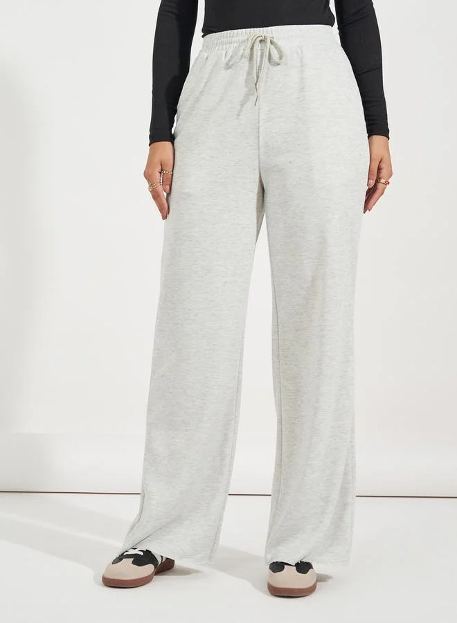 Styli Solid Wide Leg Joggers with Drawstring Waistband