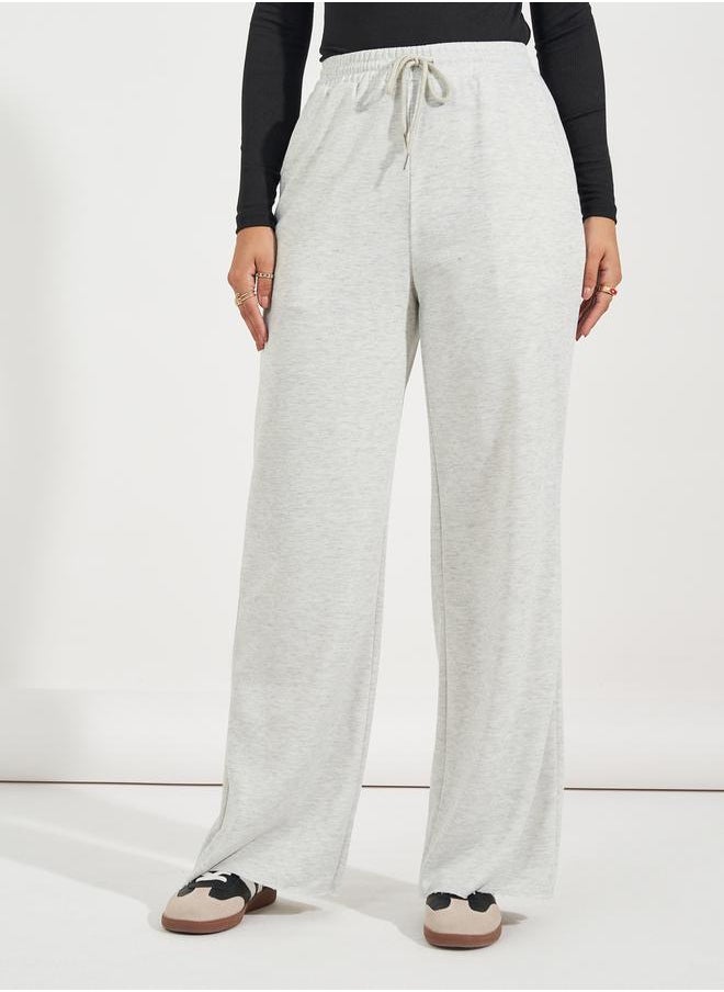 Styli Solid Wide Leg Joggers with Drawstring Waistband  - Image 3