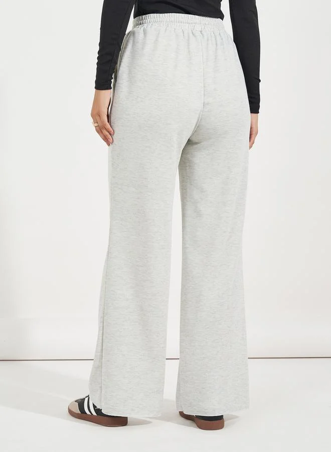 Styli Solid Wide Leg Joggers with Drawstring Waistband