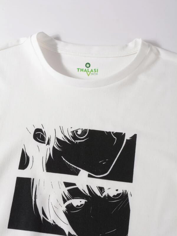THALASI Men Anime Oversized Baggy Fit T-Shirt | 100% Cotton | White | Anime Print | Round Neck | Half Sleeve - Image 5
