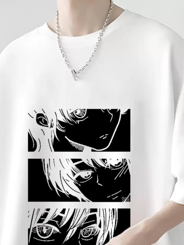 THALASI Men Anime Oversized Baggy Fit T-Shirt | 100% Cotton | White | Anime Print | Round Neck | Half Sleeve - Image 3