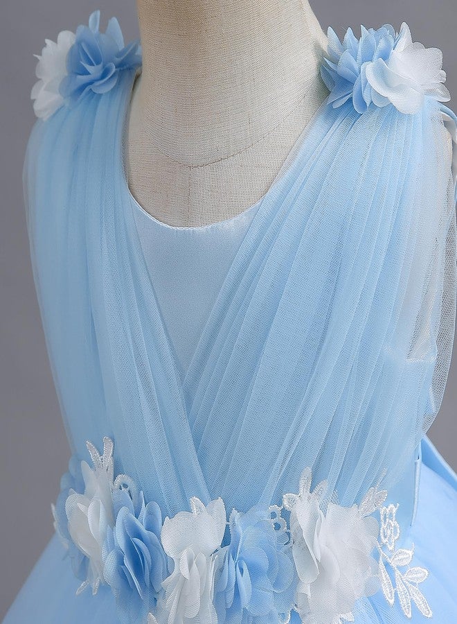 OBEEII Flower Girl Dress for Toddler Baby Girls Flower Tulle Tutu Dress Infant Formal Pageant Princess Party Birthday Dresses Light Blue 3-4 Years - Image 5