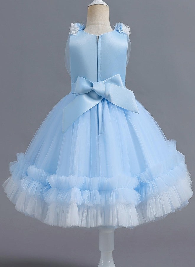 OBEEII Flower Girl Dress for Toddler Baby Girls Flower Tulle Tutu Dress Infant Formal Pageant Princess Party Birthday Dresses Light Blue 3-4 Years - Image 3