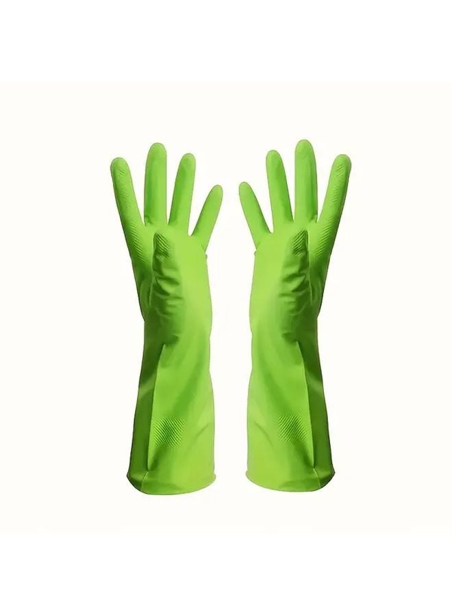 Green Reusable Waterproof Nitrile Cleaning Gloves 2pcs Ambidextrous for Kitchen Bathroom - Image 1
