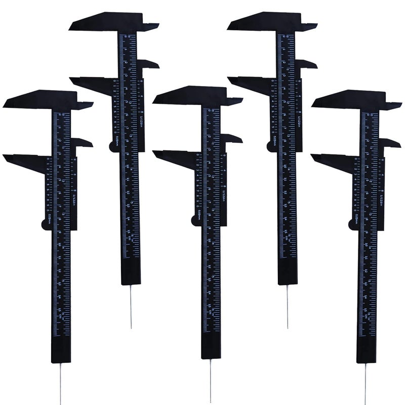 6 Inch 150 mm Eyebrow Measuring Ruler Brow Mapping Ruler Tool Mini Vernier Caliper Double Scale Plastic Ruler for Eyebrow Tattoo Brow Artists Makeup 5PCSBlack