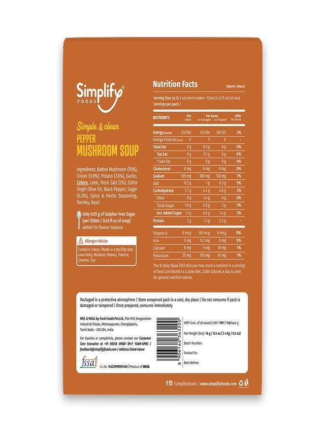 Simplify Foods Pepper Mushroom Instant Soup | Pack of 2 Single-Serve Sachets (Each Makes ~125 ml) | Made with 70% Real Mushroom & Cracked Pepper | Just Add Hot Water | Travel-Friendly | Clean Label | 0% Additives or Preservatives - Image 2