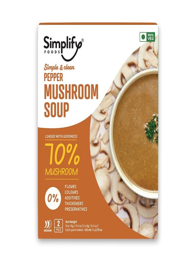 Simplify Foods Pepper Mushroom Instant Soup | Pack of 2 Single-Serve Sachets (Each Makes ~125 ml) | Made with 70% Real Mushroom & Cracked Pepper | Just Add Hot Water | Travel-Friendly | Clean Label | 0% Additives or Preservatives - Image 1