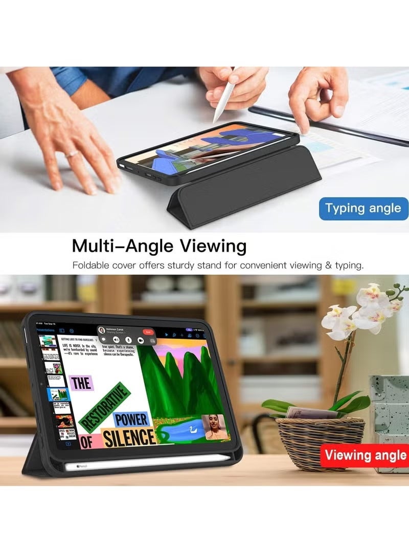 جينيكست جراب iPad Mini 7 إصدار 2024 - جراب A17 Pro مقاس 8.3 بوصة من الجيل السابع مع حامل قلم، وحامل ثلاثي الطي، وظهر من مادة TPU الناعمة، أسود - Image 3