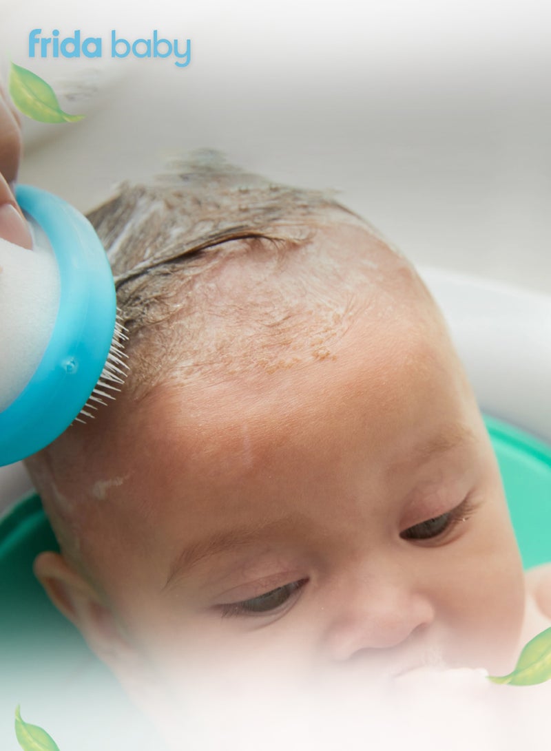 fridababy DermaFrida 3-Step FlakeFixer Cradle Cap System | Lather | Loosen | Lift | Soft Sponge, Gentle Brush & Comb | Fix Cradle Cap | For Newborns | Easy to Use | Blue/White - Image 2