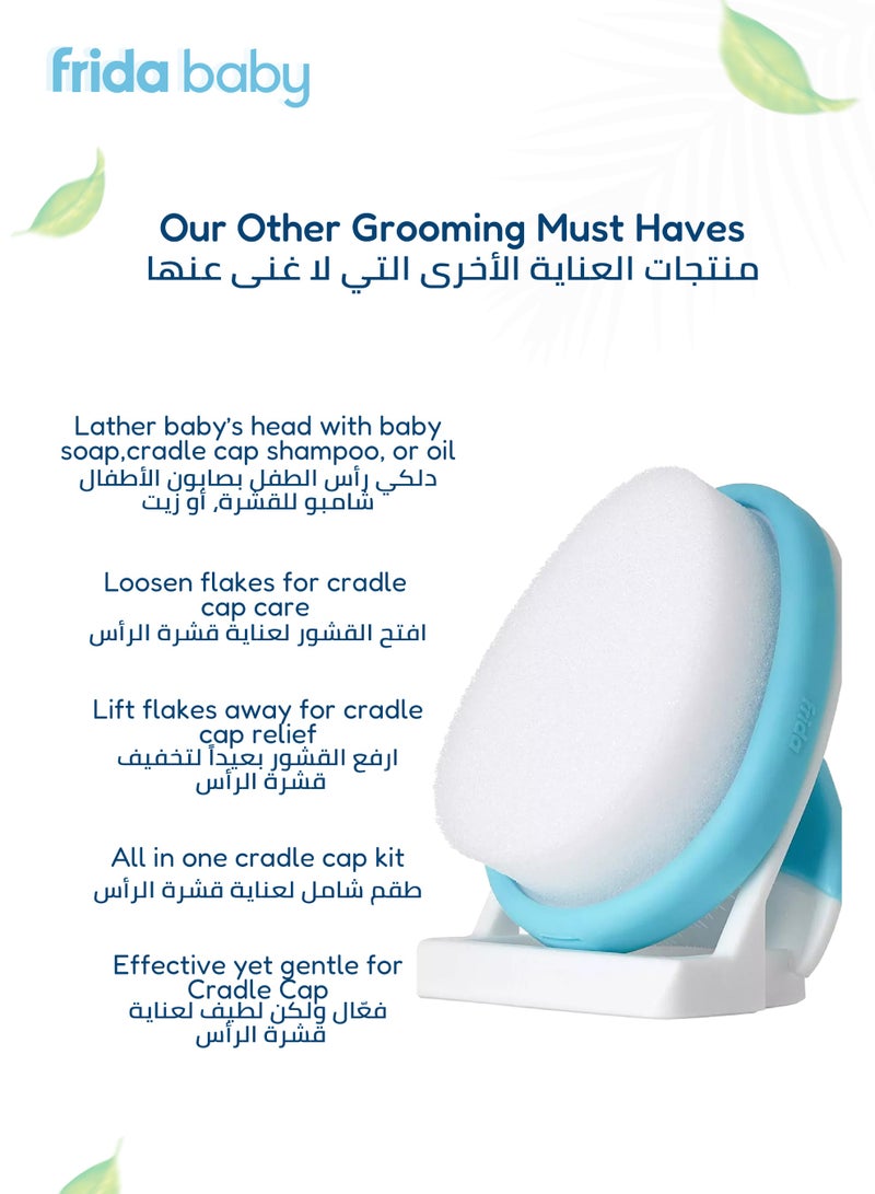 fridababy DermaFrida 3-Step FlakeFixer Cradle Cap System | Lather | Loosen | Lift | Soft Sponge, Gentle Brush & Comb | Fix Cradle Cap | For Newborns | Easy to Use | Blue/White - Image 5