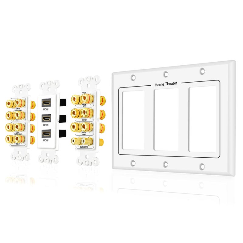 TNP Products TNP Home Theater Wall Plate - 3-Gang 7.2 Surround Sound Distribution w/Premium Gold Plated Copper Banana Binding Post Coupler for 7 Speakers, 2 RCA Jack for Subwoofer, 3 HDMI Port for UHD 4K HD 1080P - Image 5