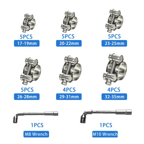 PEROMI T-bolt Hose Clamps, PEROMI 28pcs 6 Size Heavy Duty Radiator Hose Clamps Assortment Kit-Size Range 17-35mm, 304 Stainless Steel Pipe Tube Clamps - Image 2