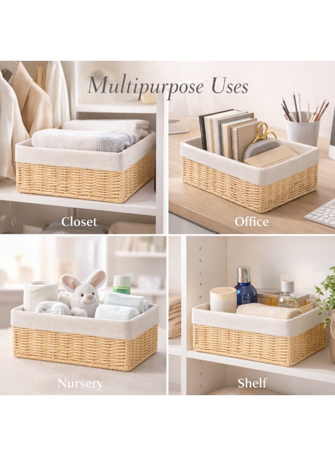 Homesmiths Hand-Woven Storage Basket with Removable Linen Liner & Sturdy Metal Frame – L 39 x B 30 x H 16.5 cm Woven Organizer Bin for Living Room, Bedroom, Bathroom, Closet & Home Storage - Image 5