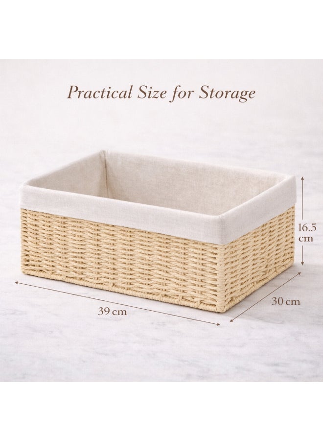 Homesmiths Hand-Woven Storage Basket with Removable Linen Liner & Sturdy Metal Frame – L 39 x B 30 x H 16.5 cm Woven Organizer Bin for Living Room, Bedroom, Bathroom, Closet & Home Storage - Image 2